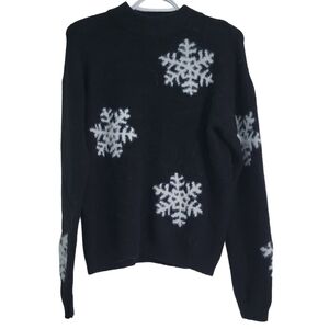 Caslon Women's Sweater XS Black White Pullover Fuzzy Snowflake